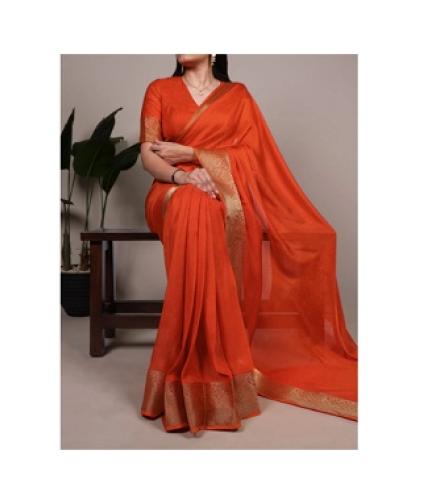K n K Creation Woven Daily Wear Chiffon Saree (Orange)