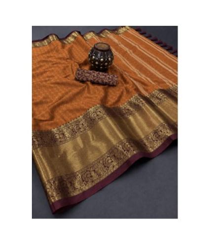 Westux Woven Banarasi Cotton Silk, Art Silk Saree (Orange, Maroon)