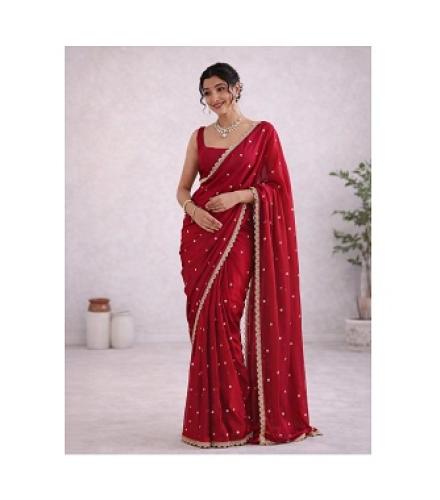 Navantika Embroidered, Embellished Bollywood Chiffon Saree (Red)