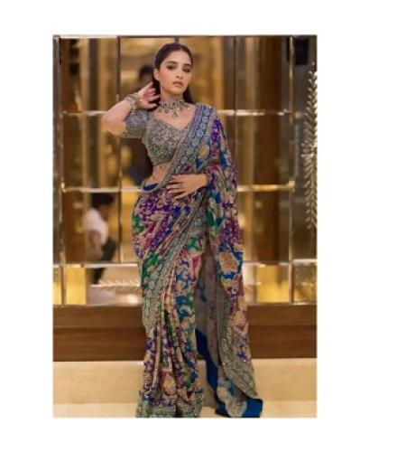 NEZAA EXPORT Embellished Bollywood Silk Blend Saree (Multicolor)