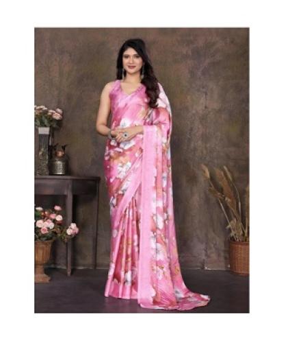 YASHIKA Floral Print Bollywood Tussar Silk Saree (Pink)