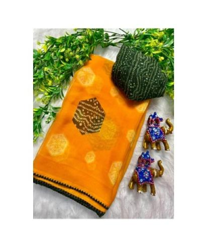 ALSANDSONSS Printed Bandhani Chiffon Saree (Yellow)