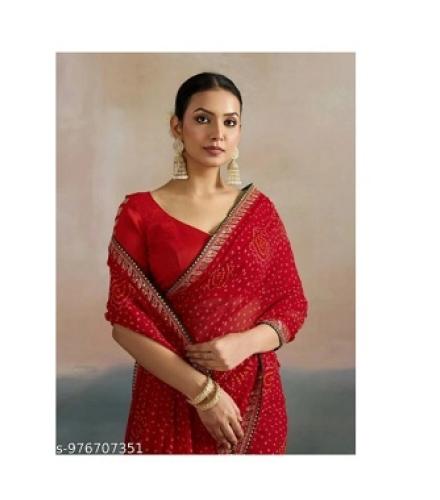 OM Fashion Printed Bandhani Georgette Saree (Red)