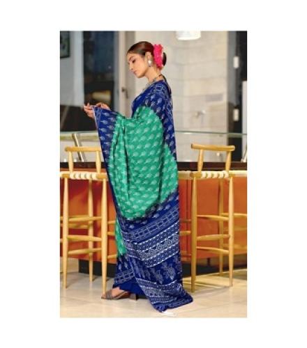 OceanInfinity Printed Daily Wear Pure Cotton Saree (Multicolor)