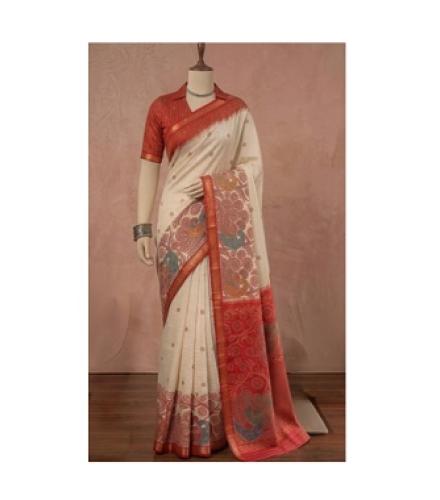 Jainam Enterprise Printed Bollywood Cotton Linen Saree (Multicolor)