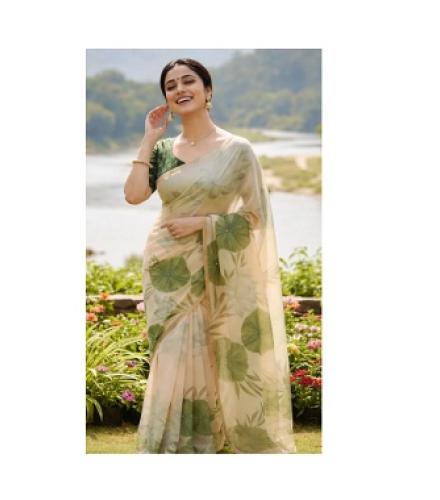 MUTEDCRAFT Floral Print Daily Wear Cotton Linen Saree (Multicolor)