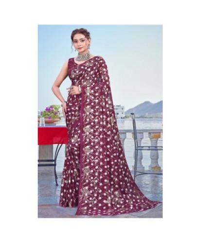 Leelavati Printed Bollywood Chiffon Saree (Multicolor)