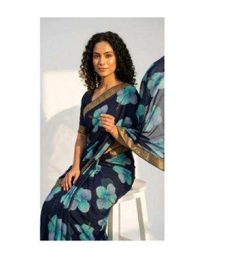 nitya fashion Printed Bollywood Chiffon Saree (Blue)