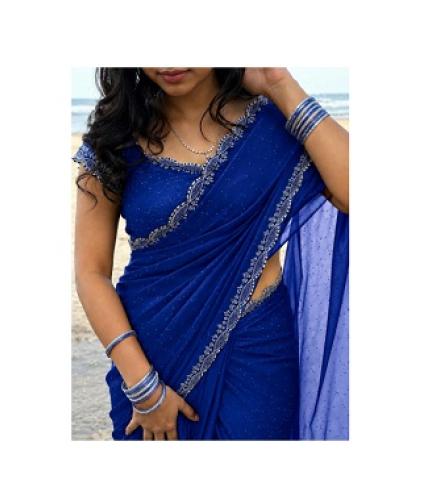 Renbriza Embellished Bollywood Chiffon Saree (Blue)