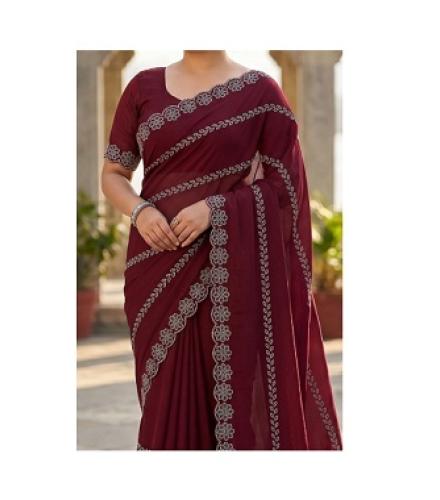 CHIGS FASHION Embellished Bollywood Georgette Saree (Maroon)
