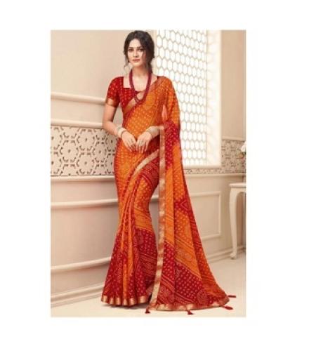Yipsy Fashion Floral Print, Printed, Embellished Daily Wear Chiffon Saree (Orange)