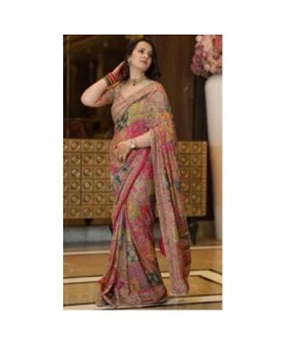 Nayan Silk Mills Embellished Tant Chiffon Saree (Multicolor)