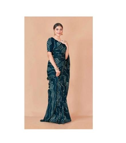 Nandita designer Printed Bandhani Chiffon Saree (Dark Blue)