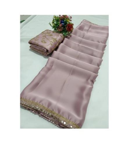 PD CLOTH VILLA Embroidered Bollywood Satin, Silk Blend Saree (Pink)