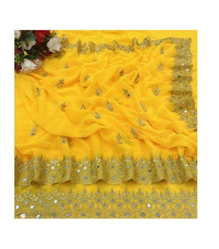 NERTA BOUTIQUE Self Design, Embroidered Bollywood Georgette Saree (Yellow)