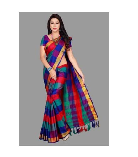 PRIYANSH CREATION Checkered Bollywood Cotton Blend Saree (Multicolor)