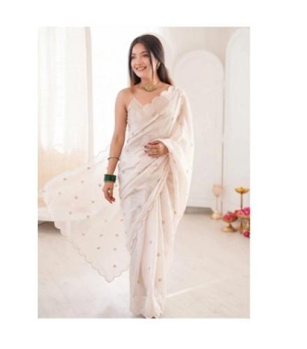 SHIVMADHAV FAB Embellished Bollywood Chiffon Saree (Cream)