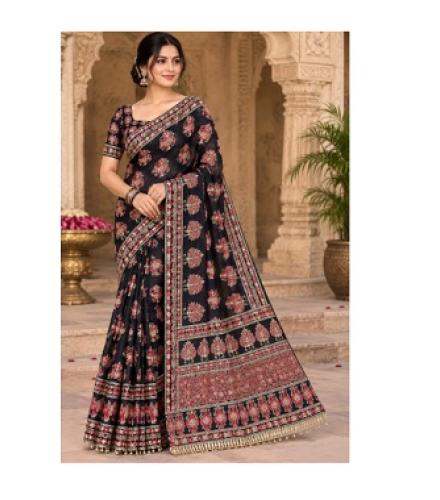 Diya Clothing Printed Bollywood Satin Saree (Multicolor)