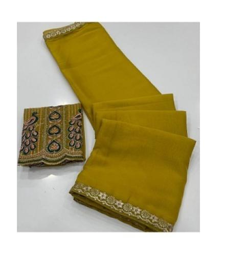 HOC Embroidered Bollywood Art Silk Saree (Yellow)