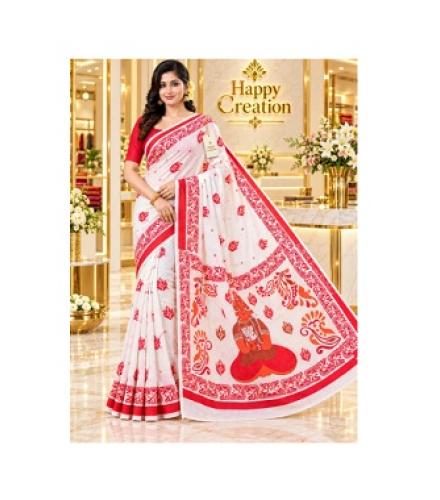 Happy Creation Printed Handloom Handloom Cotton Blend Saree (Multicolor)