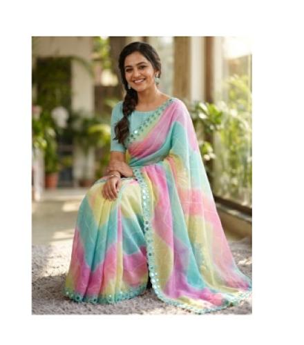 Adroit Management Printed Bollywood Chiffon Saree (Multicolor)