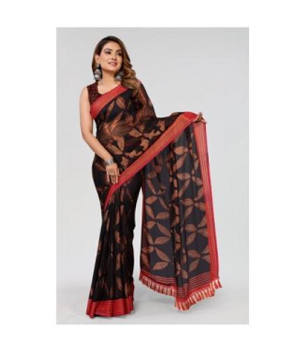 Winza Designer Printed, Floral Print Bollywood Chiffon, Brasso Saree (Black)