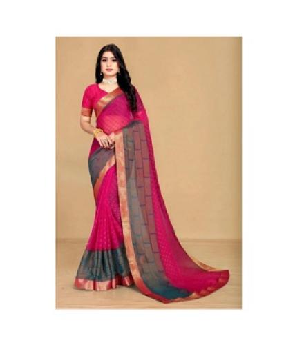 EMV Printed, Polka Print Daily Wear Brasso, Chiffon Saree (Pink)