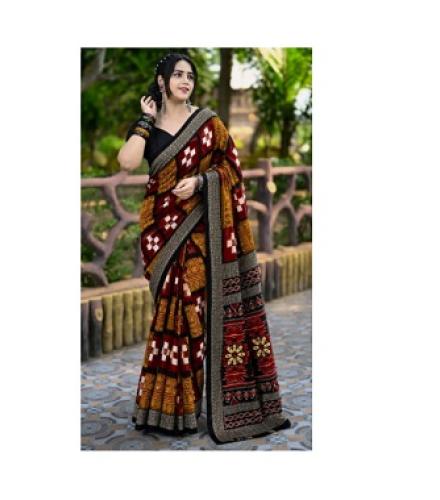AARUSHRI Printed Sambalpuri Cotton Blend Saree (Multicolor)