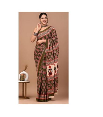 Tetarwal Printed Daily Wear Pure Cotton Saree (Multicolor)
