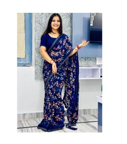 TELIRAJ.FASHION. Printed Bollywood Chiffon Saree (Multicolor)