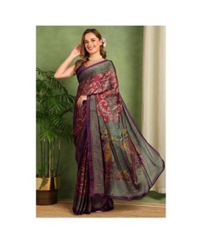 MIRCHI FASHION Printed Kalamkari Chiffon, Georgette Saree (Red, Green)