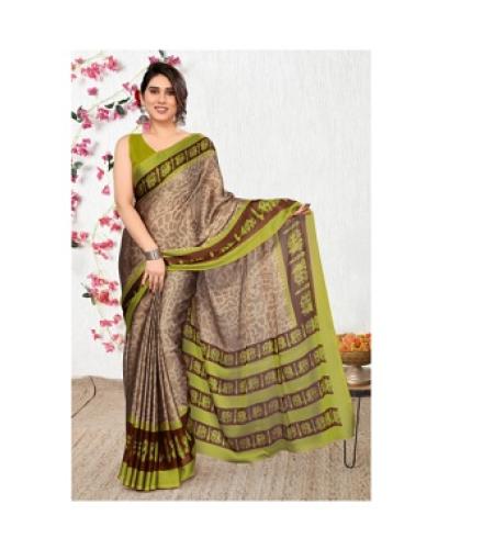 MIRCHI FASHION Printed Ikkat Chiffon, Georgette Saree (Beige, Green)