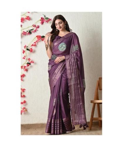 MIRCHI FASHION Printed Bollywood Cotton Silk, Silk Blend Saree (Magenta, Green, White)