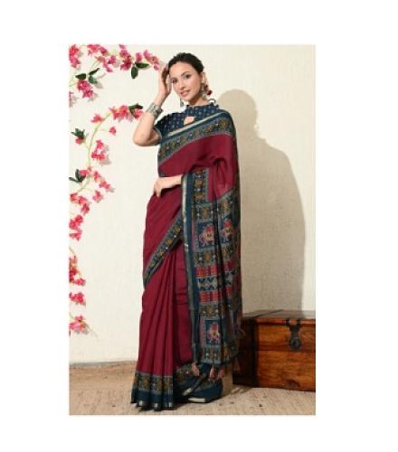 MIRCHI FASHION Printed Daily Wear Viscose Rayon Saree (Maroon, Dark Blue, Multicolor)