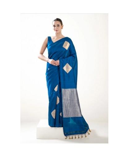 Midnight Blue Boota Pure Handloom Banarasi Soft Silk Saree