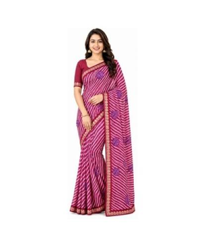 MAA PATNESHWAI COLLECTION Striped Leheria Chiffon Saree (Pink)