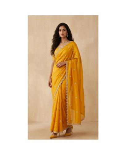 Trendioz Embroidered Bollywood Chiffon Saree (Yellow)