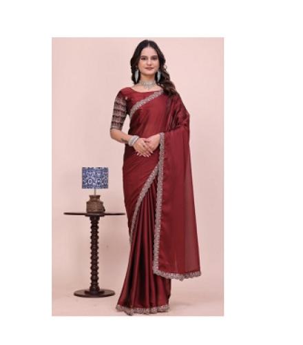 KONICA FAB Embroidered Bollywood Chiffon Saree (Maroon)