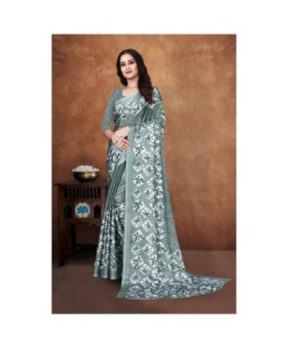 HouseOfCommon Printed Banarasi Chiffon, Silk Blend Saree (Green)