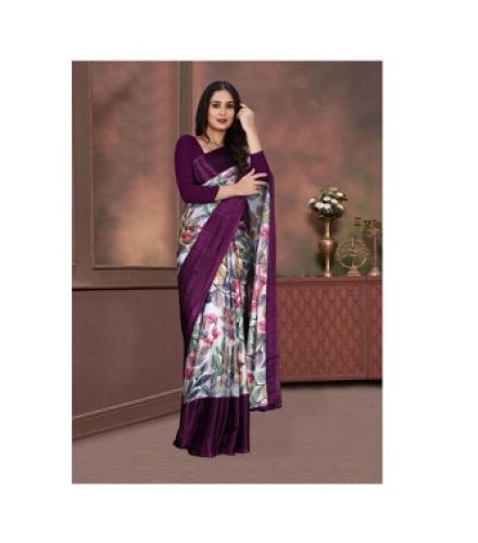 jihana fab Printed Kanjivaram Georgette, Silk Blend Saree (Purple)