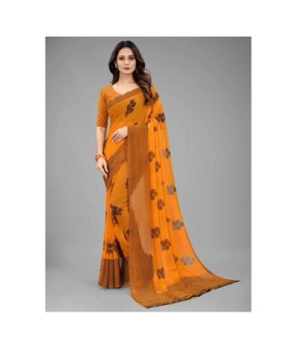 VR Fashions Printed Bollywood Chiffon Saree (Mustard)