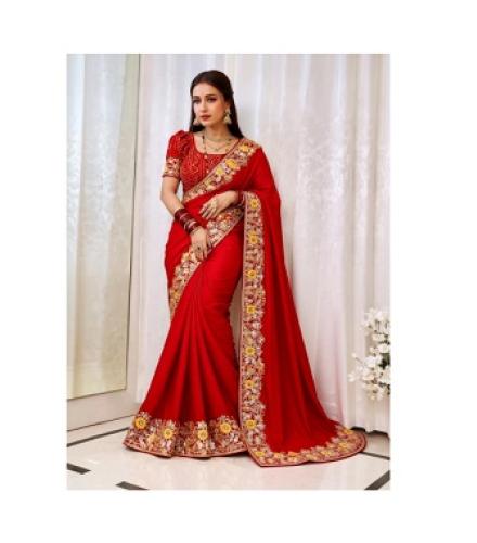 Sayal Creation Embroidered Baluchari Chiffon Saree (Red)