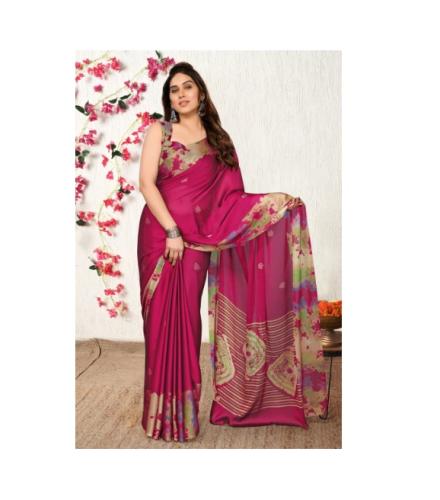 MIRCHI FASHION Printed Daily Wear Chiffon, Georgette Saree (Pink, Beige)