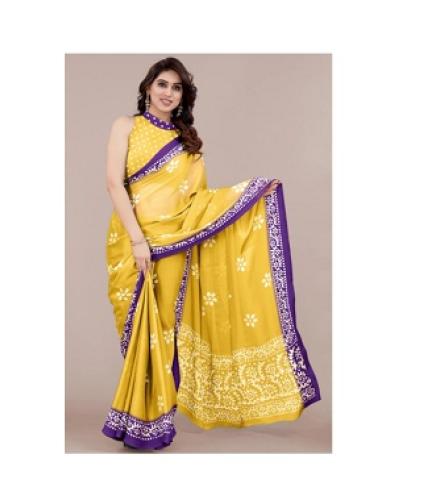 MIRCHI FASHION Printed, Blocked Printed Hand Batik Chiffon, Georgette Saree (Yellow, Purple, White)
