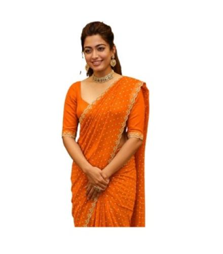 SULOMAY FABRIC Embroidered Bollywood Chiffon Saree (Orange)