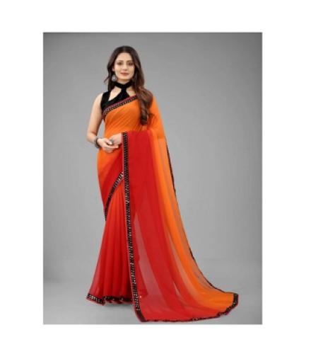 For And Ever Digital Print, Ombre, Polka Print, Embroidered, Embellished, Color Block, Striped Jamdani Georgette, Chiffon Saree (Red)