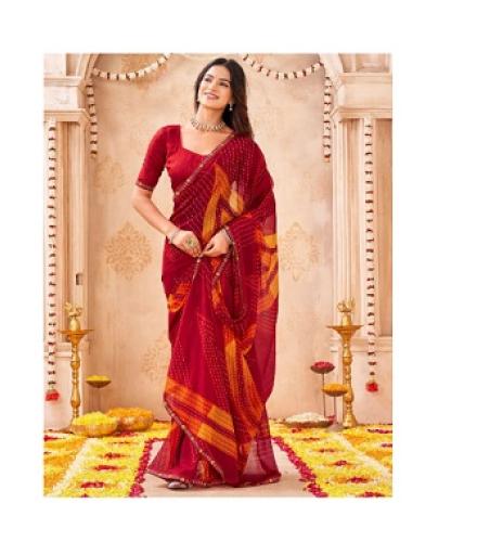 Samah Printed Bandhani Chiffon Saree (Maroon)