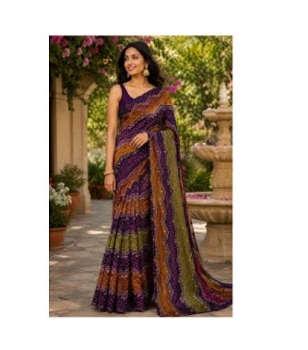 Henil Printed Bandhani Chiffon Saree (Multicolor)