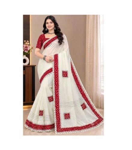 Hhirani Embellished, Printed Bandhani Chiffon Saree (White, Red)