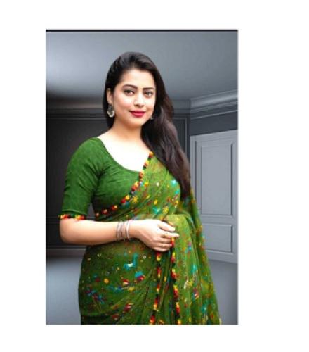 AGV Printed, Graphic Print Daily Wear Chiffon Saree (Green)